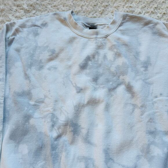 Gildan Tie Dye Marbled White Grey Cotton Crewneck Pullover Sweatshirt Sz Large - Picture 2 of 8